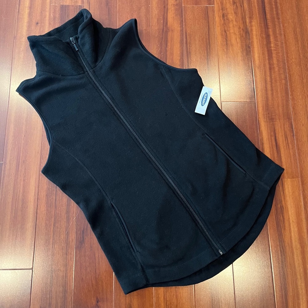 Old Navy Fleece Vest Black Full Zip Vest Mock Neck Lightweight New NWT Sz Small